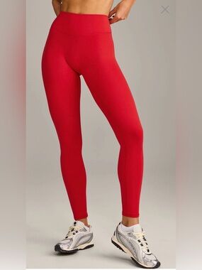 SoftMotion High Waisted Leggings with Gray Logo | Fiery Red